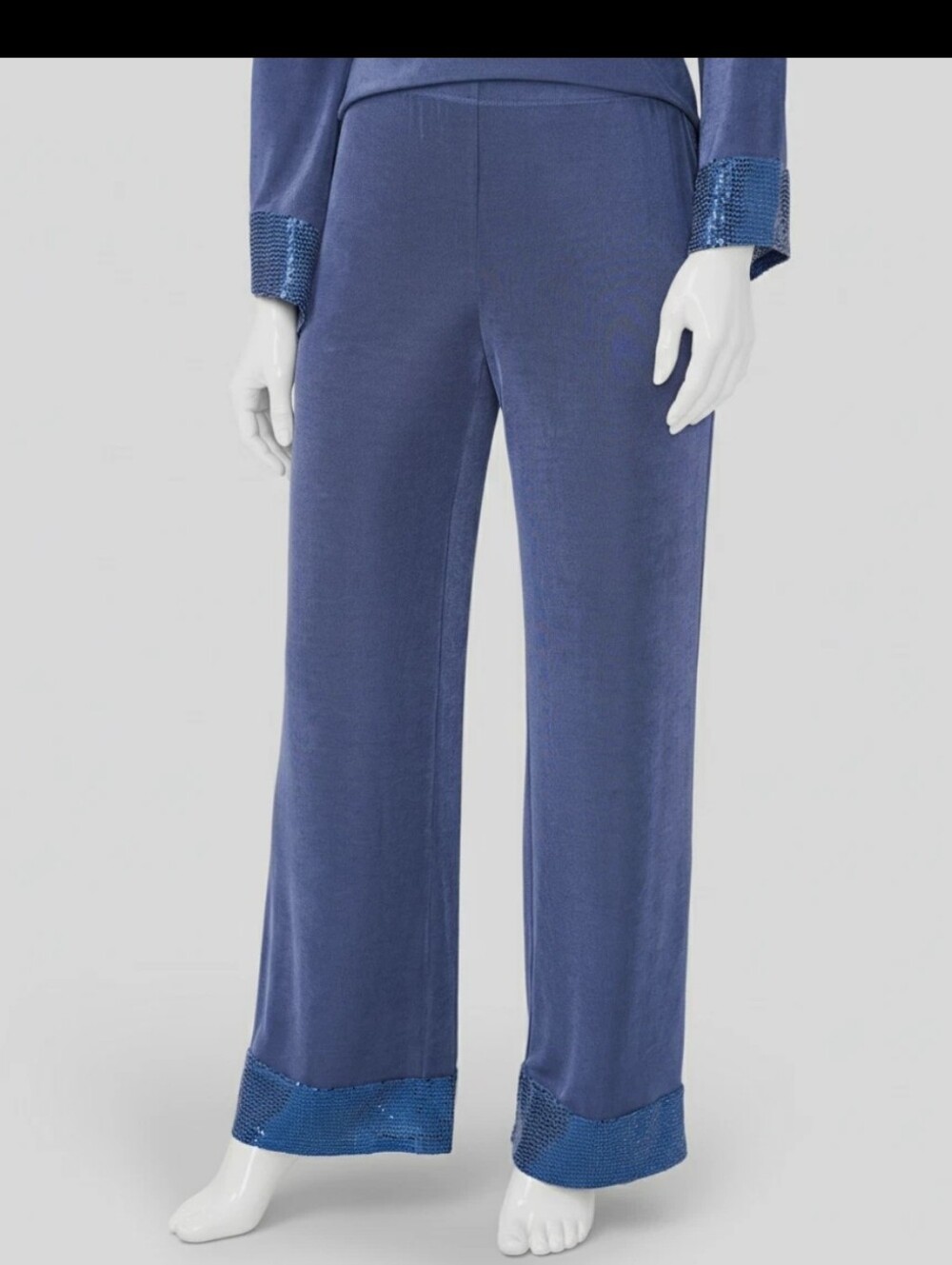 MSK Womens 1X Blue Jersey Knit Wide Leg Pants Sequin Hem Pull On NWT
